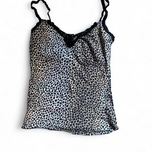 Leopard Print Cami Top with Lace Trim
